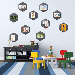 10 Packs Pin Board Hexagon Felt Board Tiles Bulletin Board Memo Board with 20 Pieces Push Pins, Decoration for Home Office Classroom Wall (Dark Gray, 5.9 x 7 Inches/ 15 x 17.7 cm)