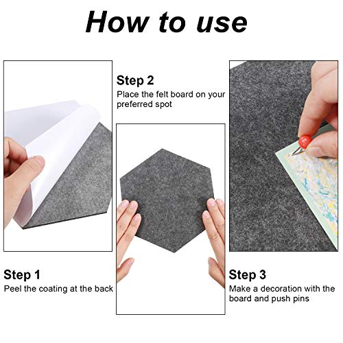 10 Packs Pin Board Hexagon Felt Board Tiles Bulletin Board Memo Board with 20 Pieces Push Pins, Decoration for Home Office Classroom Wall (Dark Gray, 5.9 x 7 Inches/ 15 x 17.7 cm)