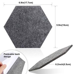 10 Packs Pin Board Hexagon Felt Board Tiles Bulletin Board Memo Board with 20 Pieces Push Pins, Decoration for Home Office Classroom Wall (Dark Gray, 5.9 x 7 Inches/ 15 x 17.7 cm)