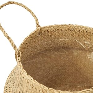 Artera Woven Seagrass Plant Basket - Wicker Belly Basket Planter Indoor with Plastic Liner and Handles, Natural Plant Pot for Fiddle Leaf Fig Tree, Snake Plant (Medium, Natural)