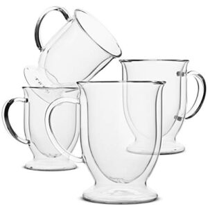 btat- coffee mug, coffee glass, large, set of 4 (16oz, 500ml), double wall glass coffee cups, tea cups, latte cups, glass coffee mug, beer glasses, latte mug, clear mugs, glass cups,mother's day gift