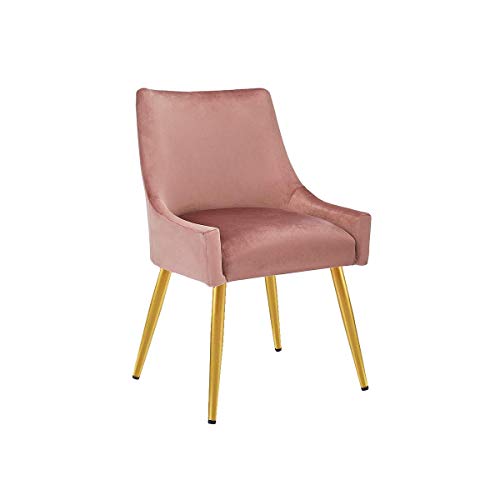 CangLong Velvet Upholstered Dining Chair for Dining Room Accent Leisure Side with Metal Legs, Pink