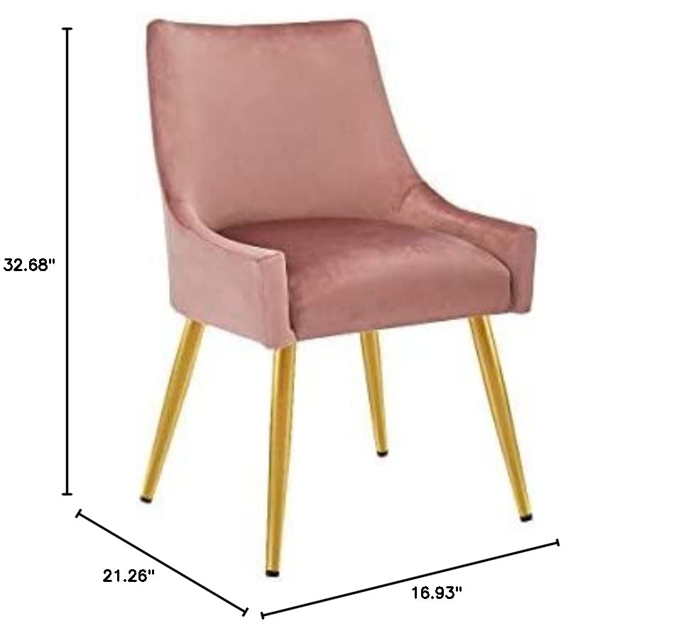 CangLong Velvet Upholstered Dining Chair for Dining Room Accent Leisure Side with Metal Legs, Pink