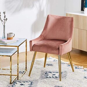 CangLong Velvet Upholstered Dining Chair for Dining Room Accent Leisure Side with Metal Legs, Pink