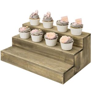 mygift 3-tier vintage gray on brown reclaimed style wood dessert stand cupcake riser display for weddings, restaurants & bakeries