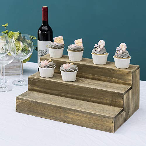 MyGift 3-Tier Vintage Gray on Brown Reclaimed Style Wood Dessert Stand Cupcake Riser Display for Weddings, Restaurants & Bakeries