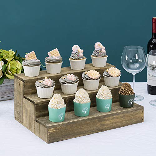 MyGift 3-Tier Vintage Gray on Brown Reclaimed Style Wood Dessert Stand Cupcake Riser Display for Weddings, Restaurants & Bakeries
