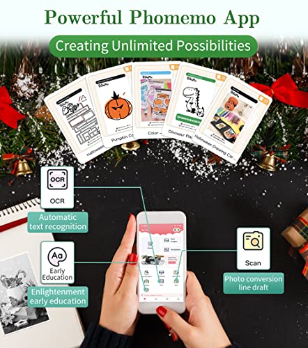 Phomemo Sticker Printer - M02 Mini Photo Printer, Bluetooth Portable Thermal Instant Sticker Maker, for iOS + Android, for Photo, Learning, Journal, Study Note, Christmas, Good Gift (Ice Cream Green)