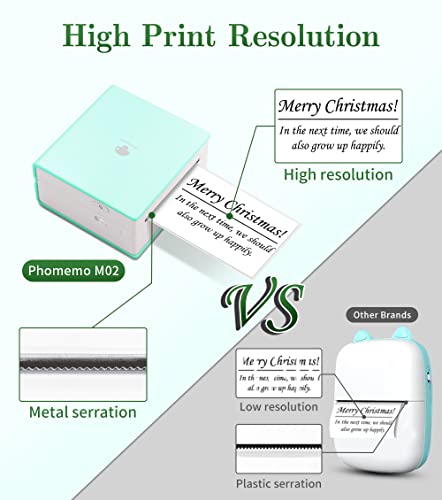 Phomemo Sticker Printer - M02 Mini Photo Printer, Bluetooth Portable Thermal Instant Sticker Maker, for iOS + Android, for Photo, Learning, Journal, Study Note, Christmas, Good Gift (Ice Cream Green)