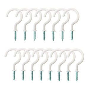 2 inches ceiling screw hooks 15pcs with reusable case vinyl coated cup hook holder screw-in hooks for hanging (white)