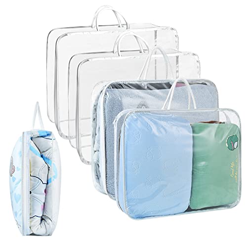 Milkary Large Storage Bag, 5 Pack Clear Plastic Storage Bag with Metal Zipper Moth Moisture Protection for Clothes Blankets Pillows Bedding Toys