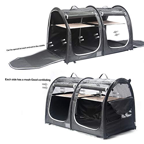 Mispace Portable Twin Compartment Show House Cat Cage/Condo - Easy to Fold & Carry Kennel - Comfy Puppy Home & Dog Travel Crate with Portable Carry Bag/Two Hammocks/Mats and Collapsible Litter Box