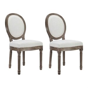 canglong farmhouse dining room accent chairs, french distressed bedroom chairs with round back, elegant kitchen chairs side chair, set of 2, fabric back in beige