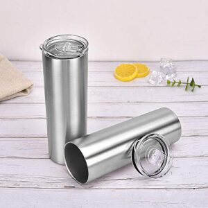 20 Oz Stainless Steel Skinny Tumbler, 6 Pack Double Wall Insulated Tumblers with Lids and Straws, Insulated Travel Water Tumbler Cup, Slim Vacuum Tumbler Travel Mug for Coffee Water Drinks, Silver