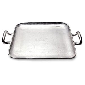 india handicrafts brushed silver tone textured square 17 inch aluminum serving tray with handles