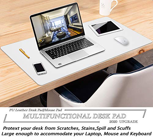 Desk Pad White, Laptop Desk Mat Waterproof Leather Desk Mat,Desk Organizers and Accessories(White, 31.5" x 15.7")