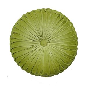 cassiel home velvet round throw pillow green summer pleated plush pillow on couch pintuck decorative floor cushion for living room bedroom 14.5 inches