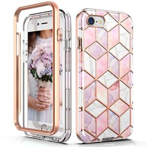 hasaky case for iphone se 2022 case,iphone se 2020 case,iphone 8 case,iphone 7 case,iphone 6s/6 case,dual layer tpu+pc heavy duty anti-scratch shockproof protective phone case - pink/rose gold marble