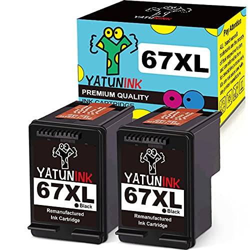 YATUNINK Remanufactured 67 Ink Cartridges Replacement for HP 67XL 67 XL Black Ink cartridge for HP Envy Pro 6455 Envy 6052 Envy 6055 Envy 6058 Envy 6075 Deskjet 4155 Deskjet 2732 2752 Printer (2 Pack)