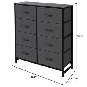 AZL1 Life Concept Storage Dresser Furniture Unit - Large Standing Organizer Chest for Bedroom, Office, Living Room, and Closet - 8 Drawer Removable Fabric Bins - Dark Grey