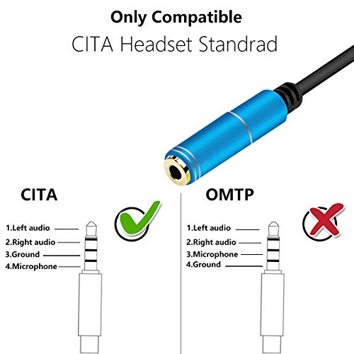 Headset Splitter Adapter for PC, Y Splitter Cable with Audio/Mic, 3.5mm Jack Headphone Adapter for Computer (Female to 2 Dual Male/Blue)