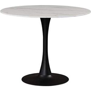 meridian furniture holly collection modern | contemporary round faux marble top dining table, 36" wide, matte black metal base