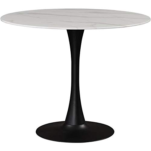 Meridian Furniture Holly Collection Modern | Contemporary Round Faux Marble Top Dining Table, 36" Wide, Matte Black Metal Base