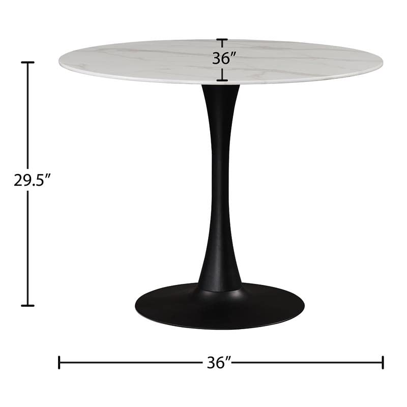 Meridian Furniture Holly Collection Modern | Contemporary Round Faux Marble Top Dining Table, 36" Wide, Matte Black Metal Base