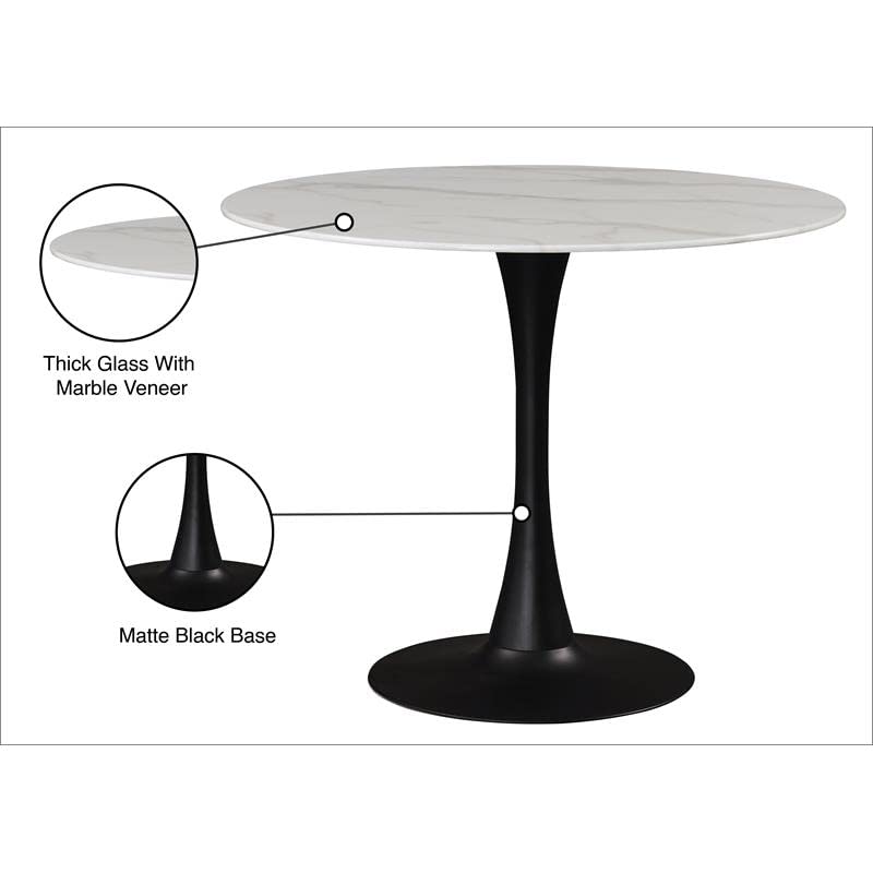 Meridian Furniture Holly Collection Modern | Contemporary Round Faux Marble Top Dining Table, 36" Wide, Matte Black Metal Base