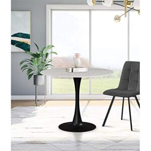 Meridian Furniture Holly Collection Modern | Contemporary Round Faux Marble Top Dining Table, 36" Wide, Matte Black Metal Base