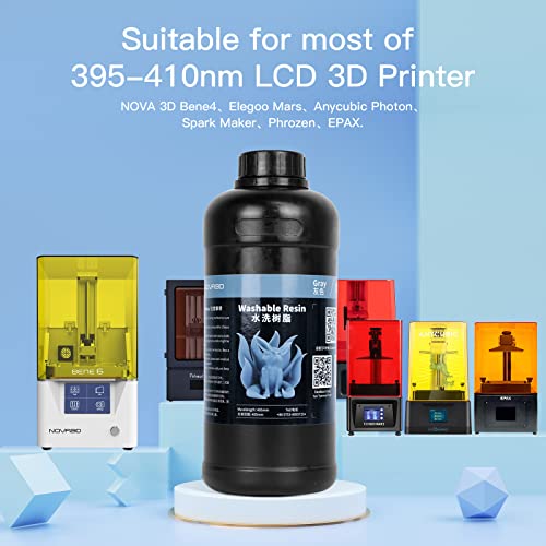 【Third-generation washable resin】NOVA3D Water Washable 3D Resin Lower Odor LCD 3D Rapid Resin 405nm Photopolymer Resin for LCD 3D Printing, Grey, 1000g