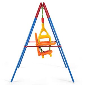 Costzon Toddler Swing Set, Outdoor A-Frame Swing for Backyard with Safety Harness and Handrails, Swing Stand Frame with Anti-Rust Frame for Outdoor Garden Backyard Kindergarten (Swing with Handrails)