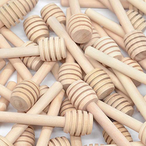 100Pcs 3 Inch Wood Honey Dipper Sticks with Natural Jute Twine & Kraft Paper Tags for Honey Jar Dispense Drizzle Honey Wedding Party Family by BNK