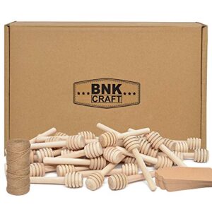 100Pcs 3 Inch Wood Honey Dipper Sticks with Natural Jute Twine & Kraft Paper Tags for Honey Jar Dispense Drizzle Honey Wedding Party Family by BNK