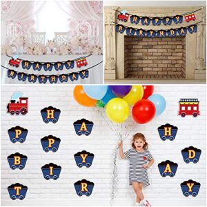Train Birthday Party Banner Decorations, Railroad Steam Train Happy Birthday Sign Transportation Vehicle Party Garland Supplies