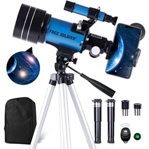 telescope for kids astronomy beginners - 70mm aperture refractor telescope for viewing planets stars with adjustable tripod phone adapter wireless remote cool christmas astronomy gifts for kids, blue