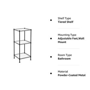 SONGMICS 3-Tier Bathroom Shelf, Wire Shelving Unit, Metal Storage Rack for Small Space, Total Load Capacity 132 lb, 11.8 x 11.8 x 28.7 Inches, with 3 PP Sheets, Adjustable Shelf, Black ULGR103B01