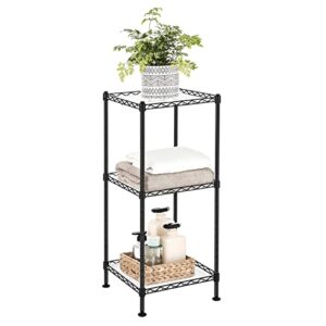 SONGMICS 3-Tier Bathroom Shelf, Wire Shelving Unit, Metal Storage Rack for Small Space, Total Load Capacity 132 lb, 11.8 x 11.8 x 28.7 Inches, with 3 PP Sheets, Adjustable Shelf, Black ULGR103B01