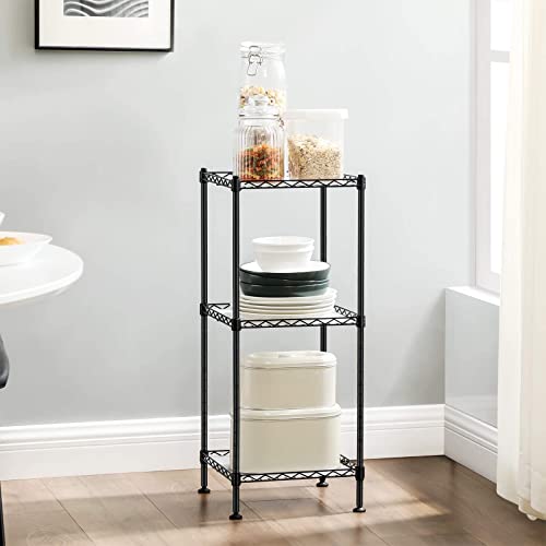 SONGMICS 3-Tier Bathroom Shelf, Wire Shelving Unit, Metal Storage Rack for Small Space, Total Load Capacity 132 lb, 11.8 x 11.8 x 28.7 Inches, with 3 PP Sheets, Adjustable Shelf, Black ULGR103B01