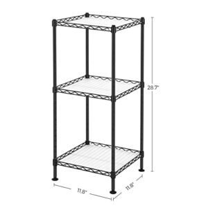 SONGMICS 3-Tier Bathroom Shelf, Wire Shelving Unit, Metal Storage Rack for Small Space, Total Load Capacity 132 lb, 11.8 x 11.8 x 28.7 Inches, with 3 PP Sheets, Adjustable Shelf, Black ULGR103B01