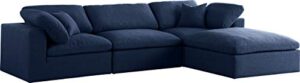 meridian furniture serene collection modern | contemporary deluxe comfort modular sectional, soft linen textured fabric, down cushions, 2 corner + 1 armless + 1 ottoman, navy