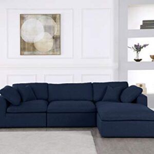 Meridian Furniture Serene Collection Modern | Contemporary Deluxe Comfort Modular Sectional, Soft Linen Textured Fabric, Down Cushions, 2 Corner + 1 Armless + 1 Ottoman, Navy