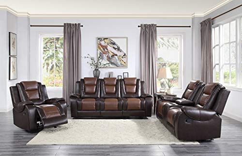 Lexicon Matteo Double Reclining Sofa, Two-Tone Brown