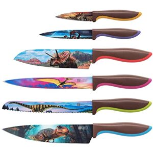 Chef's Vision Jurassic Knife Set in Gift Box - Cool Gifts for Dinosaur Lovers - 6 Piece Colorful Chefs Knives Set - Birthday Gifts for Men, Wedding Gifts for Women, Gift for Kitchen, Housewarming Gift