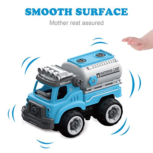 Fistone Take Apart Toy 3 in 1 Remote Control Stem Trucks with Electric Drill and Screwdriver City Squad Building Vehicle Play Toys for Boys Kids