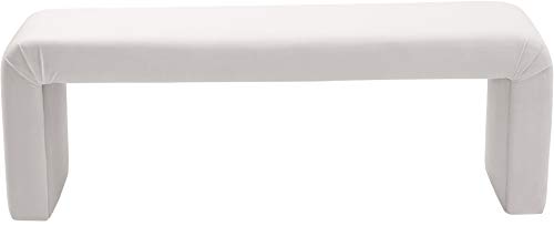 Meridian Furniture Minimalist Collection Modern | Contemporary Velvet Upholstered Bench, 53" W x 14.75" D x 18.25" H, Cream