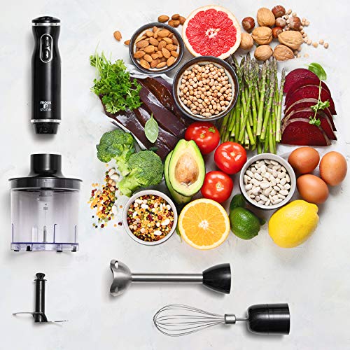 Moss & Stone Hand Blender Electric - With Egg Whisk & Chopper, Powerful 300- Watt - Immersion Hand Blender, Hand Mixer Set Stainless Steel Shaft & Blades, Handheld Blender With Ergonomic Handle (Black)