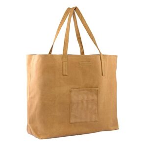 zenpac waxed canvas bag - large trendy grocery tote with strong handles holds 60 pounds, brown reusable shopping bag made of eco friendly durable vintage cotton cloth fabric for market, lunch, travel