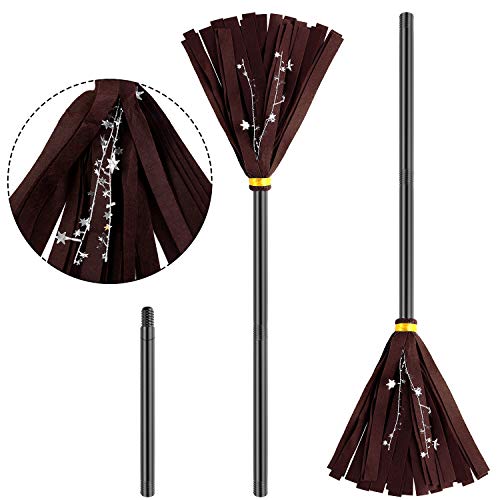 Elcoho 2 Pieces Halloween Props Witches Broom Witch Broomstick Retractable Silver Stars Design Witch Broomstick for Halloween Costume Decoration