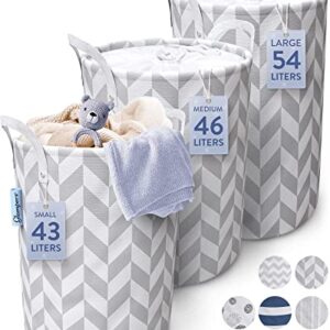 GLAMPERS Laundry Hamper 43/46/54L | Large Laundry Baskets with Sturdy Handles | Collapsible Kids Hamper for Dirty Clothes, Toys | Large, Gray Wave2